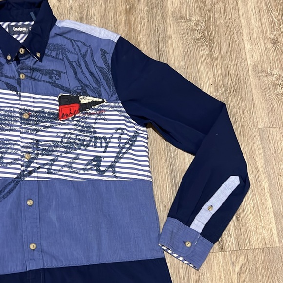 Desigual Button Down Shirt in Cucumis Blue - Picture 7 of 13